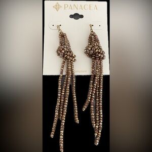 Panacea Metallic Knot Beaded Tassel Drop Earrings